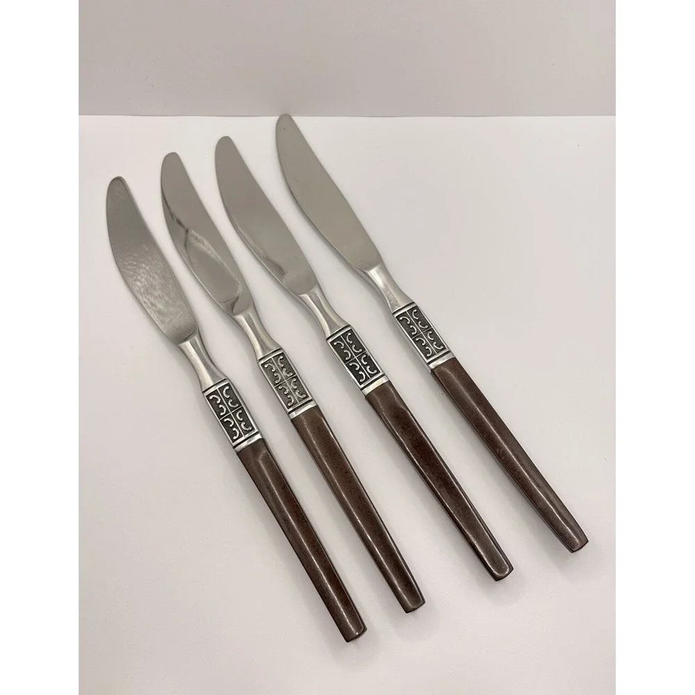 Set Of 8 Ekco Eterna LA JOYA Stainless Steel Japan Flatware Knives Wooden Handle